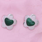 Flower Green Heart Silver