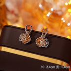 24#Brown Hollow Rose Square Earrings
