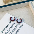 Braided Ring Wine Red Ear Studs R4941g