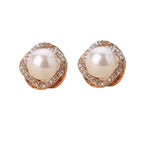 012-Geometric Rhinestone Pearl【8mm】Gold Ear Studs
