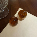 Brown Half-round Stud Earrings