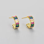 Square Diamond Arc Earrings/Gold/Colored Drill / Copper