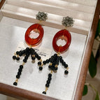 2512276A Crystal Beaded Tassel Exaggerated Earrings (S925 Silver Needle)