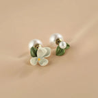 Asymmetric Flower Pearl Stud Earrings