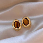 2#Caramel cat eye oval stud earrings