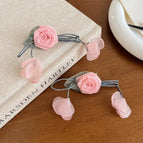 Sweeteasiest for match mesh pink rose flower earrings