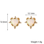 Peach Heart Opal Stud Earrings-Golden White