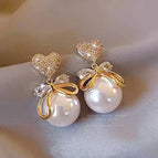 Love Heart Bow Tie Pearl Stud Earrings