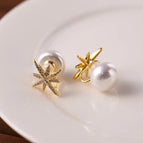 Gold White Beads-ear Clip