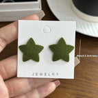 1516 Flocked Star Earrings Green
