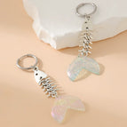 One Size / Light Blue and Pink / 2 PCs Stainless Steel Fishbone Earrings