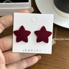 1516 Flocked Star Earrings in Wine Red