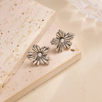 ED079 Five-leaf Flower Pearl Stud Earrings Steel Color