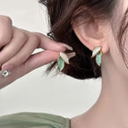 Mint green contrast leaf stud earrings
