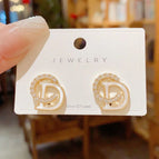 White CD Letter Earrings (14K Real Gold Plating)