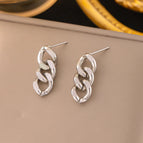 4 [Ag105] Chain Stud Earrings Steel Color