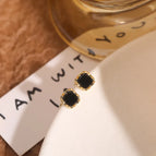 Gold Black Mini Square Earrings