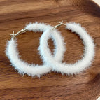 2510105A Off-white Plush Hoop Earrings