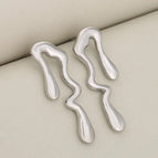 Liquid Irregular Abstract Metallic Water Drop Ear Studs / Silver / 1 Pair/bag