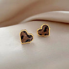 Hong Kong Style Leopard Print Irregular Heart Earrings