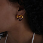 F844-Brown Dripping Oil Gold Stud Earrings