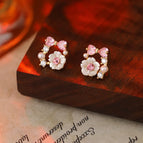 MMEH-167 Flowers Gold Stud Earrings【Real Gold Plating Thickened Sapphire】