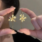 3# Silver Needle-Gold Flower Earrings