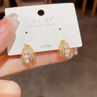 No. 7 Pearl Zircon Lace Water Drop Ear Studs (Thick Real Gold Plating)
