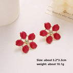 425-five-petal flower oil drop earrings [red]