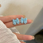 Pearl Blue Bow Stud Earrings