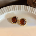 Brown Round Geometric Stud Earrings-2.2cm