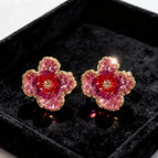 Red Sweet Flower-shaped Diamond Stud Earrings 1.8*1.8CM