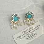 Handmade Crystal Turquoise Tassel Stud Earrings/Green