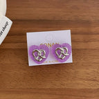Purple Love Heart Stud Earrings K-260