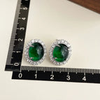 Oval Emerald-Silver Needle