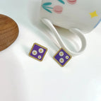 Purple Square 3 Flower Stud Earrings