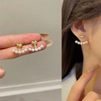 4-Heart Pearl Stud Earrings (Silver Needle)