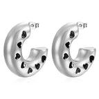 Hollow Heart Hollow Big C Earrings Steel Color / 18K