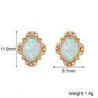Vintage Oval Petal Opal Stud Earrings-Golden Blue