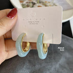 2565 Gold Edge Acetate C-shaped Hook Earrings Blue 925 Silver Needle