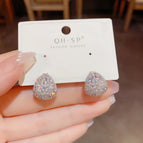 No. 40 Silver Zircon Drop Shape Stud Earrings (Real Gold Plating)