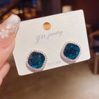 No. 98 Blue Crystal Ear Studs (Real Gold Plating)