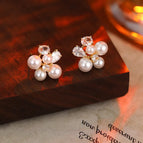 MMEH-0037 Pearl Flower Earrings【Real Gold Plating Thickened Sapphire】