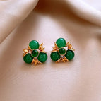21#Silver Needle-Gold-Green-18K Real Gold Electroplated Triangle Flower Stud Earrings