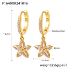 F1640-Golden Five-Leaf Flower Inlaid Zircon Full Diamond Earrings
