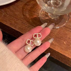 53#CD Letter Pearl Mosquito Coil Clip-On Earrings