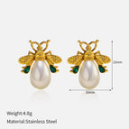Green diamond bee earrings