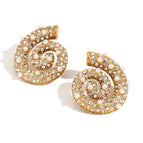 Luxury Pearl Zircon Conch Stud Earrings-Gold