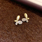 Silver Stud Rhinestone-Encrusted Butterfly Brushed Stud Earrings