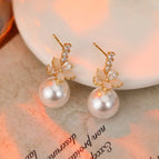 EH-2312 Flower Pearl Gold Stud Earrings【Real Gold Plating Thickened Sapphire】